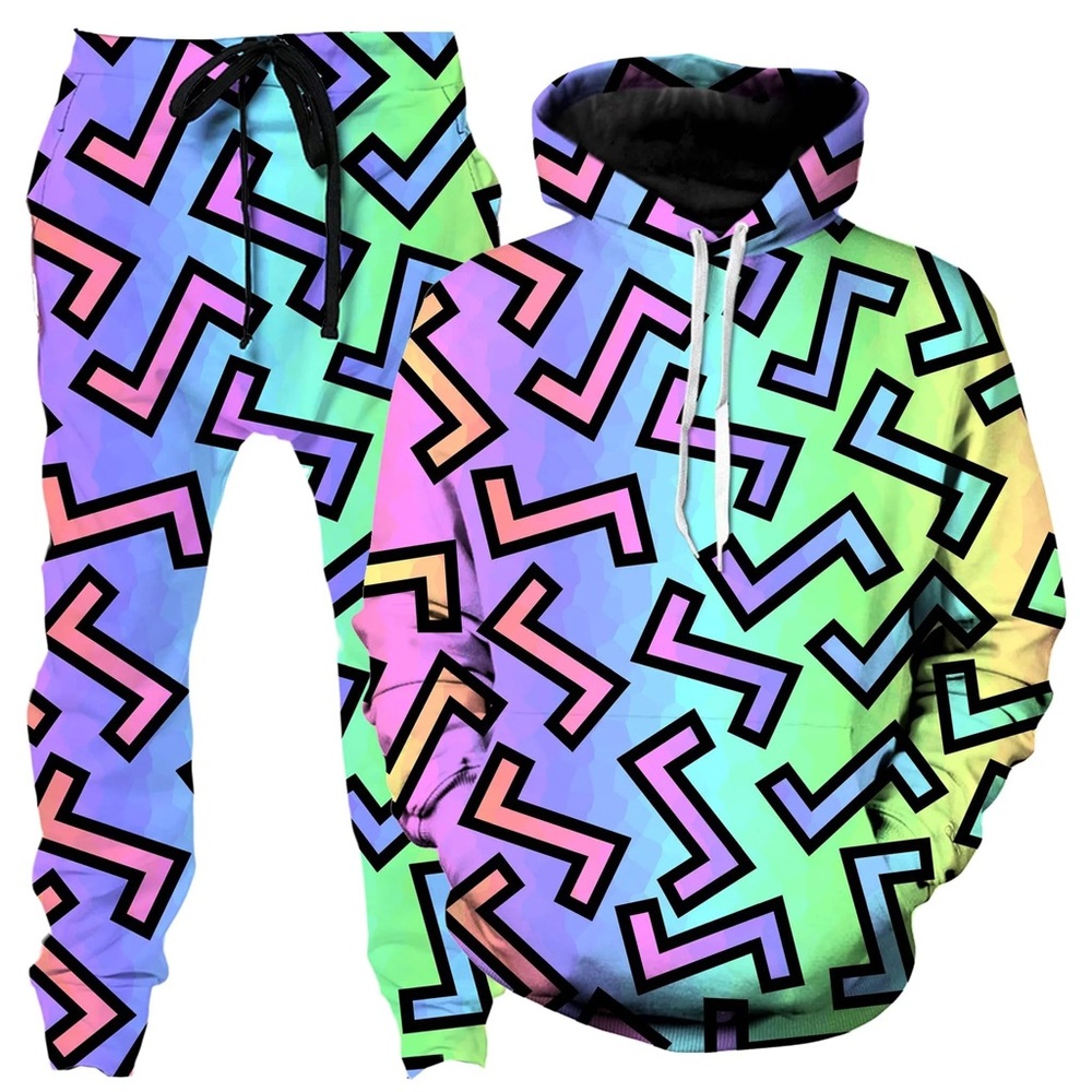iEDM 80s Rainbow Hoodie & Joggers Matching Festival Rave Combo Set Med Large NWT